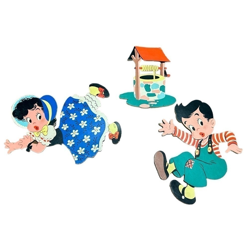 Vintage 1949 Nursery Rhyme Jack & Jill Wall Hanging Dolly Toy S Pin-Ups